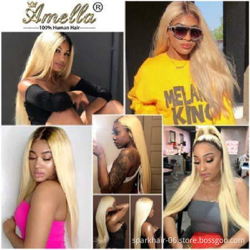 SPARK Cuticle Aligned Raw Virgin Straight Ombre 1B 613 Blonde Human Hair Bundles With Frontal